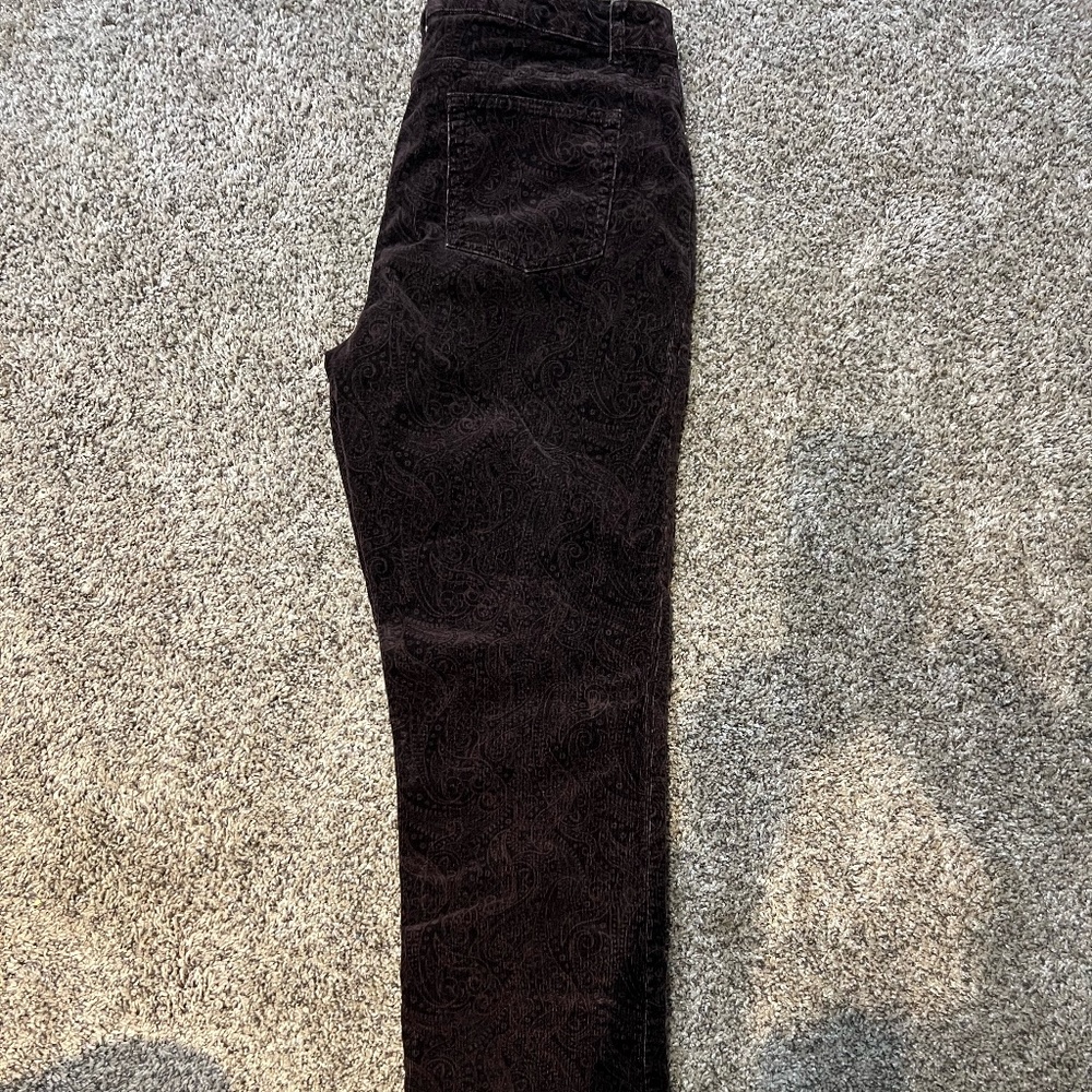 Charter Club Brown Paisley Print Corduroy Pants